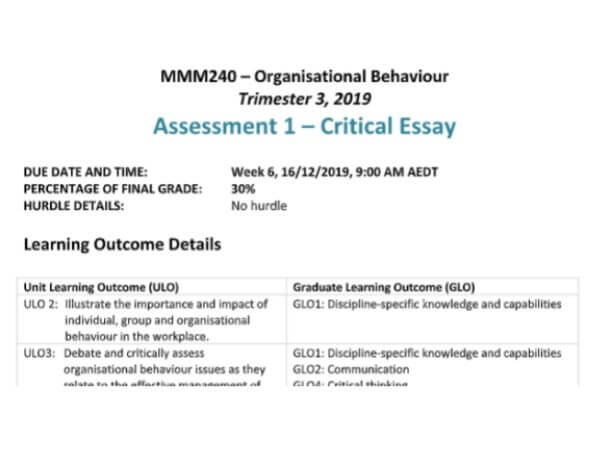 mmm240 critical essay organisational behaviour assessment sample