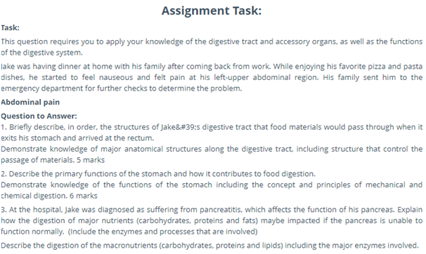assignment task of digestive system