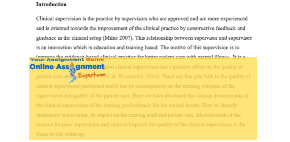 clinical supervision assignment sample