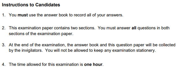 examination paper instructions