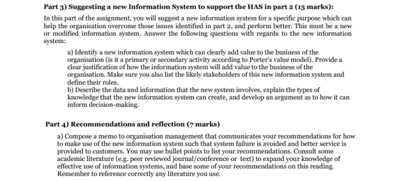 information systems in organisation assignment solution