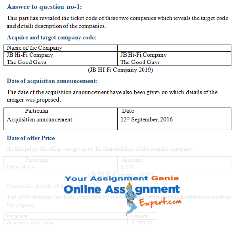 mergers and acquisitions assignment answer