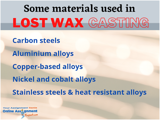 some materials used in lost wax casting