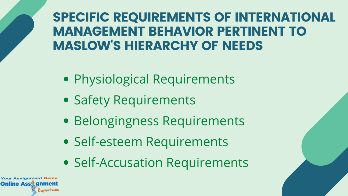 specific requirements of international management behaviour pertinent to maslow's hierarchy of needs