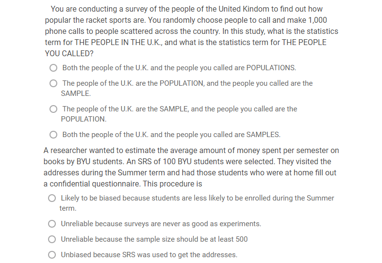 statistics quiz sample