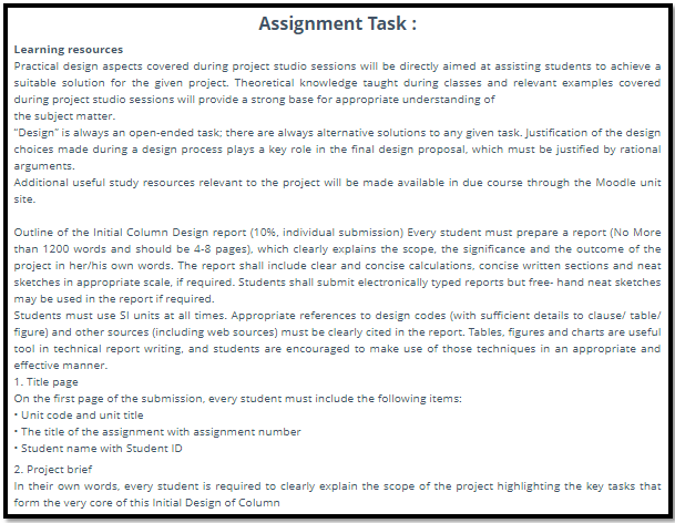 Column Design Report Writing Help  Assignment Task2